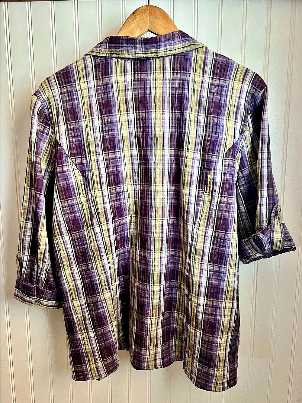 Christopher & Banks Plaid Button Down Shirt in Purple & White Size XL - Picture 2 of 3